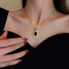 Emerald Color Earring Necklace Rings Set For Woman Stainless Steel Zircon Rectangle Pendant Necklace Party Jewelry Gift