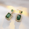 Emerald Color Earring Necklace Rings Set For Woman Stainless Steel Zircon Rectangle Pendant Necklace Party Jewelry Gift