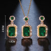 Emerald Color Earring Necklace Rings Set For Woman Stainless Steel Zircon Rectangle Pendant Necklace Party Jewelry Gift