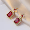 Emerald Color Earring Necklace Rings Set For Woman Stainless Steel Zircon Rectangle Pendant Necklace Party Jewelry Gift