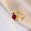 Emerald Color Earring Necklace Rings Set For Woman Stainless Steel Zircon Rectangle Pendant Necklace Party Jewelry Gift