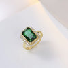 Emerald Color Earring Necklace Rings Set For Woman Stainless Steel Zircon Rectangle Pendant Necklace Party Jewelry Gift