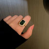 Emerald Color Earring Necklace Rings Set For Woman Stainless Steel Zircon Rectangle Pendant Necklace Party Jewelry Gift