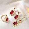 Emerald Color Earring Necklace Rings Set For Woman Stainless Steel Zircon Rectangle Pendant Necklace Party Jewelry Gift