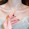Emerald Color Earring Necklace Rings Set For Woman Stainless Steel Zircon Rectangle Pendant Necklace Party Jewelry Gift