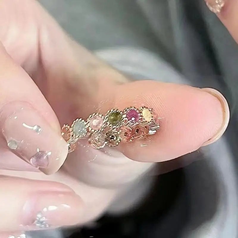 Luxury Exquisite Colored Small Zircon Rings for Women French Retro Crystal Stone Opening Ring Aesthetic Creative Wedding Jewelry