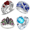 Blue Crystal Rhinestone Geometric Ring Women Exaggerated Silver Color Ring Engagement Wedding Anniversary Jewelry