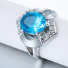 Blue Crystal Rhinestone Geometric Ring Women Exaggerated Silver Color Ring Engagement Wedding Anniversary Jewelry