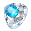 Blue Crystal Rhinestone Geometric Ring Women Exaggerated Silver Color Ring Engagement Wedding Anniversary Jewelry