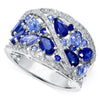Blue Crystal Rhinestone Geometric Ring Women Exaggerated Silver Color Ring Engagement Wedding Anniversary Jewelry