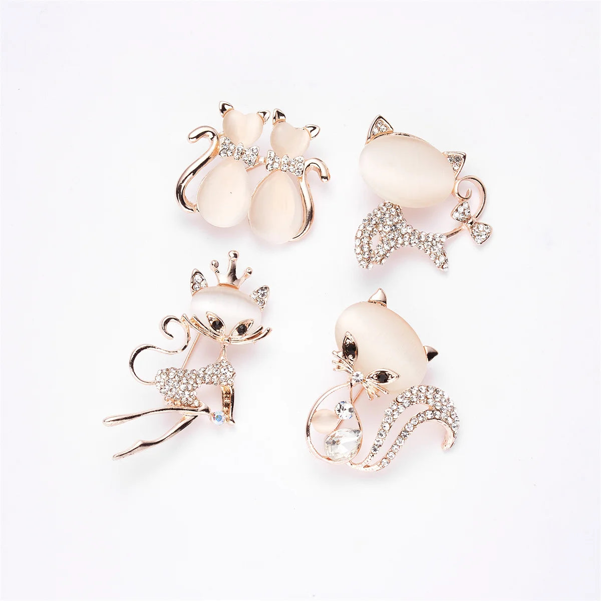 Opal Stone Cat Brooches For Women Elegant Rhinestone Cute Animal Owl Butterfly Flower Bee Lapel Pins Wedding Jewelry Gift
