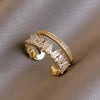 Zircon Gold Color Double Layer Adjustable Opening Rings For Women  Wedding Party Jewelry Birthday Gift