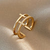 Zircon Gold Color Double Layer Adjustable Opening Rings For Women  Wedding Party Jewelry Birthday Gift