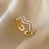 Zircon Gold Color Double Layer Adjustable Opening Rings For Women  Wedding Party Jewelry Birthday Gift