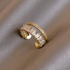 Zircon Gold Color Double Layer Adjustable Opening Rings For Women  Wedding Party Jewelry Birthday Gift