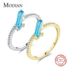 MODIAN New Pure 925 Sterling Silver Rings for Women Dating Party Daily-Life Sky Blue Zirconia Ring Fine Jewelry Gift Bijoux