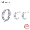 MODIAN 2024 Real 925 Sterling Silver Lucky Leaves Stackable Finger Ring Vintage Wheat Stud Earrings For Women Fine Jewelry Sets
