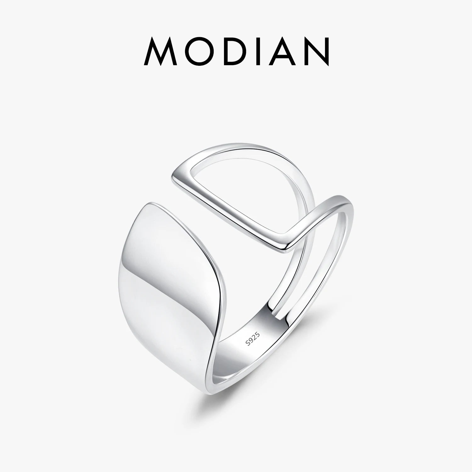 MODIAN 925 Sterling Silver Asymmetry Hollow Out Ring Trendy Smooth Adjustable Size 6-8 Rings Fine Jewelry For Women Party Gift
