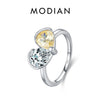MODIAN 925 Sterling Silver Classic Rainbow Cubic Zirconia Cocktail Party Ring Luxury Delicate Finger Ring For Women Fine Jewelry