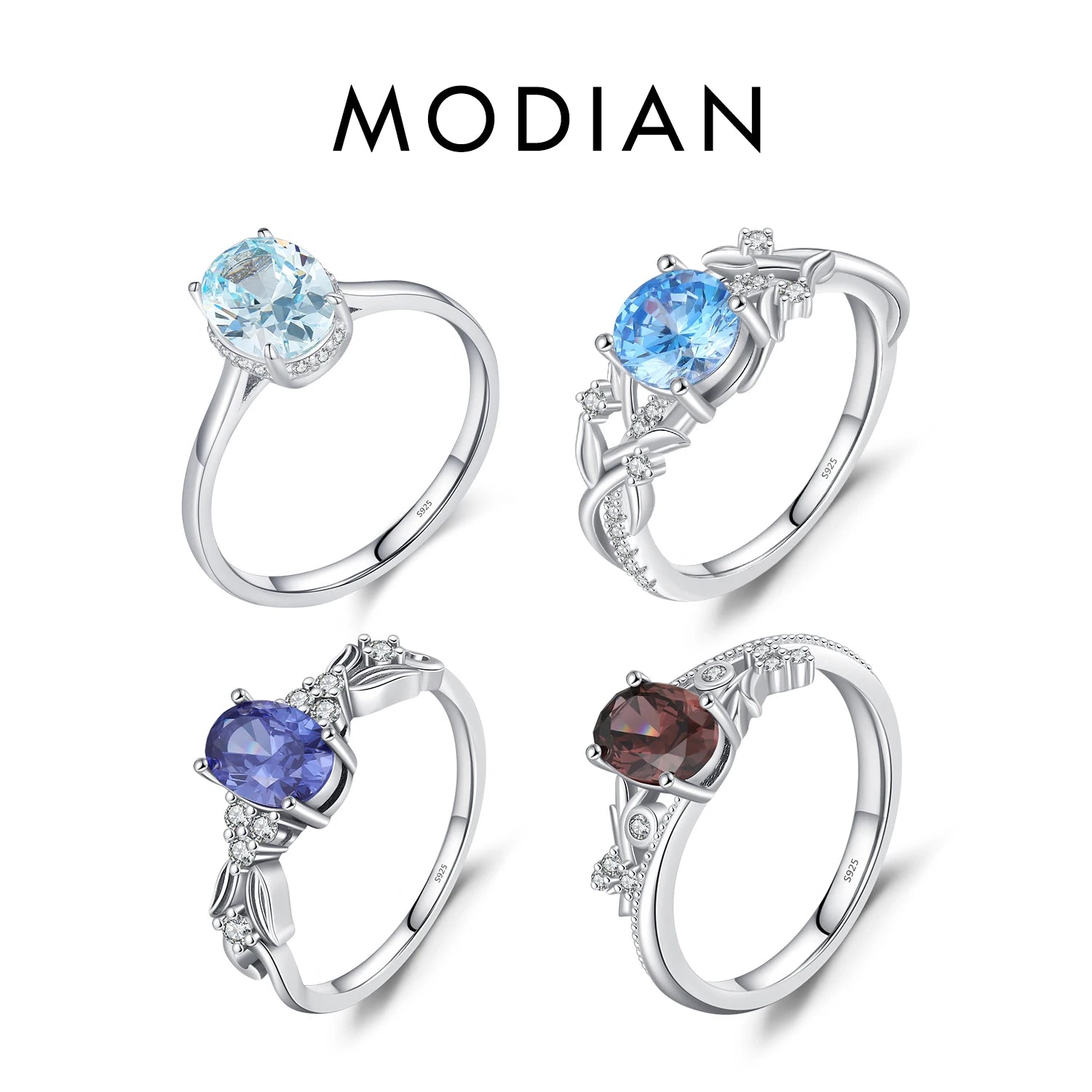 MODIAN 925 Sterling Silver Classic Rainbow Cubic Zirconia Cocktail Party Ring Luxury Delicate Finger Ring For Women Fine Jewelry