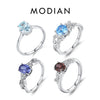 MODIAN 925 Sterling Silver Classic Rainbow Cubic Zirconia Cocktail Party Ring Luxury Delicate Finger Ring For Women Fine Jewelry
