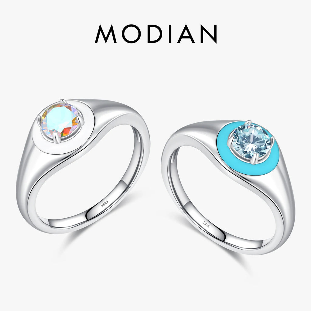 MODIAN 925 Sterling Silver Colorful Enamel Zirconia Signet Finger Ring For Women Daily Accessories Fine Jewelry