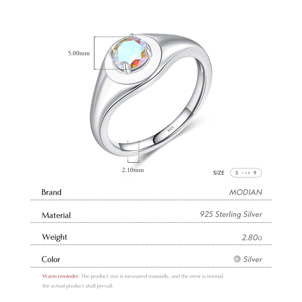 MODIAN 925 Sterling Silver Colorful Enamel Zirconia Signet Finger Ring For Women Daily Accessories Fine Jewelry