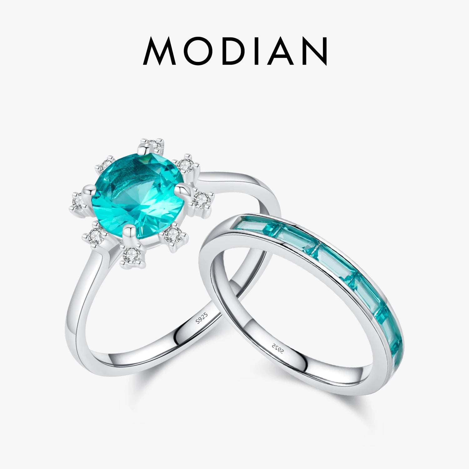 MODIAN 925 Sterling Silver Crown Paraiba Emerald Cut Zircon Ring For Women Cocktail Party Fine Jewelry