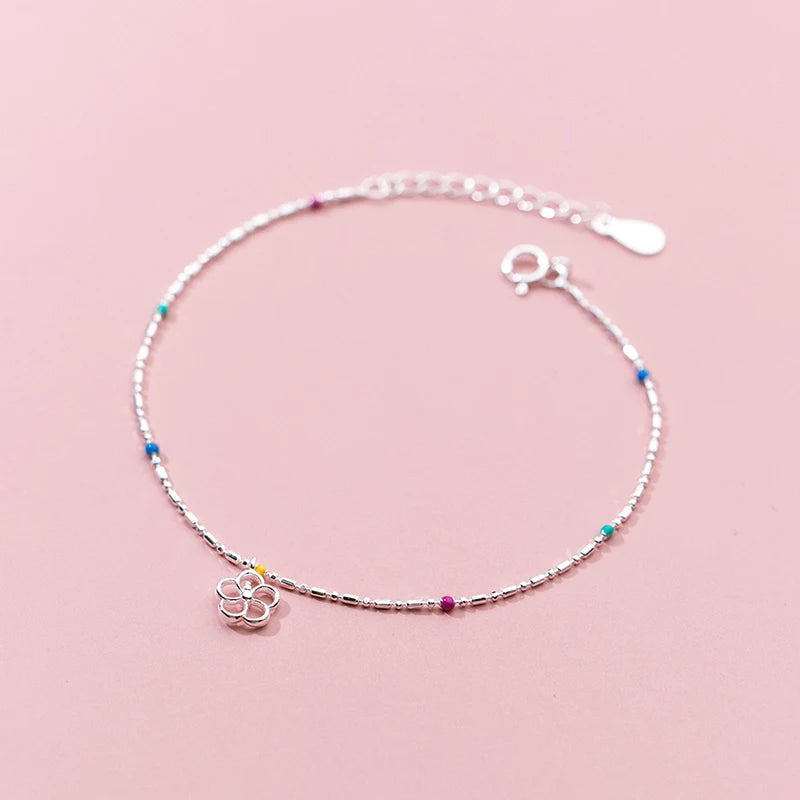 MODIAN 925 Sterling Silver Cute Flower Link Chain Bracelet For Trendy Gold Color Enamel Bracelets For Women Fine Jewelry Gift