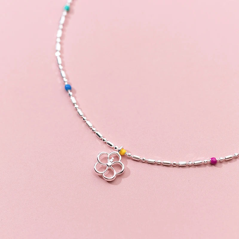 MODIAN 925 Sterling Silver Cute Flower Link Chain Bracelet For Trendy Gold Color Enamel Bracelets For Women Fine Jewelry Gift