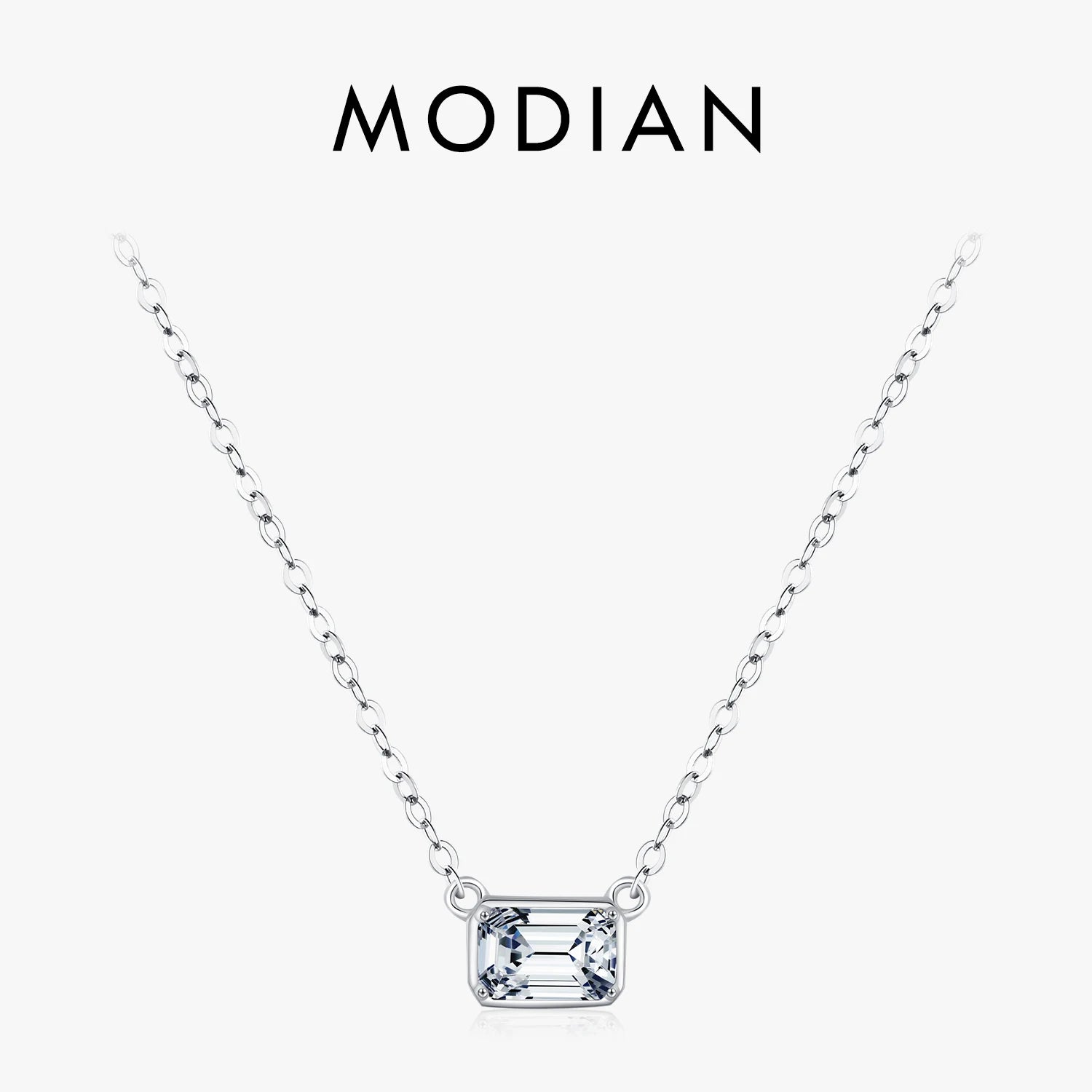 MODIAN 925 Sterling Silver Delicate Emerald Cut Rectangle CZ Pendant Necklace For Women Wedding Party Fine Jewelry Gift