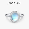 MODIAN 925 Sterling Silver Delicate Luxurt Oval Moonstone Party Finger Ring Shiny Rainbow Color Fine Jewlry For Women Gift
