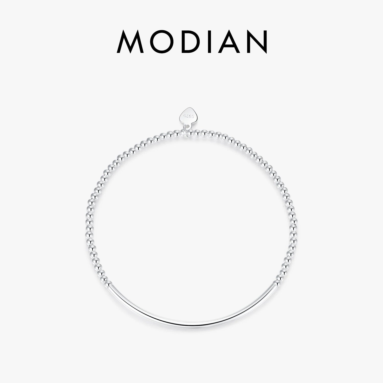 MODIAN 925 Sterling Silver Elastic Adjustable Simple Beads Bracelets Charm Hearts Stackable Fine Jewelry For Women Female Gifts