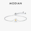 MODIAN 925 Sterling Silver Exquisite Enamel Daisy Flowers Bracelet Trendy Adjustable Snake Chain For Women Valentine’s Day Gifts