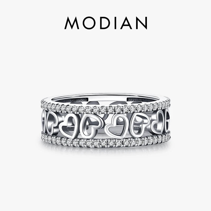 MODIAN 925 Sterling Silver Exquisite Hearts Eternity Band Rings Stackable Stunning Clear CZ Rings For Women Fine Jewelry