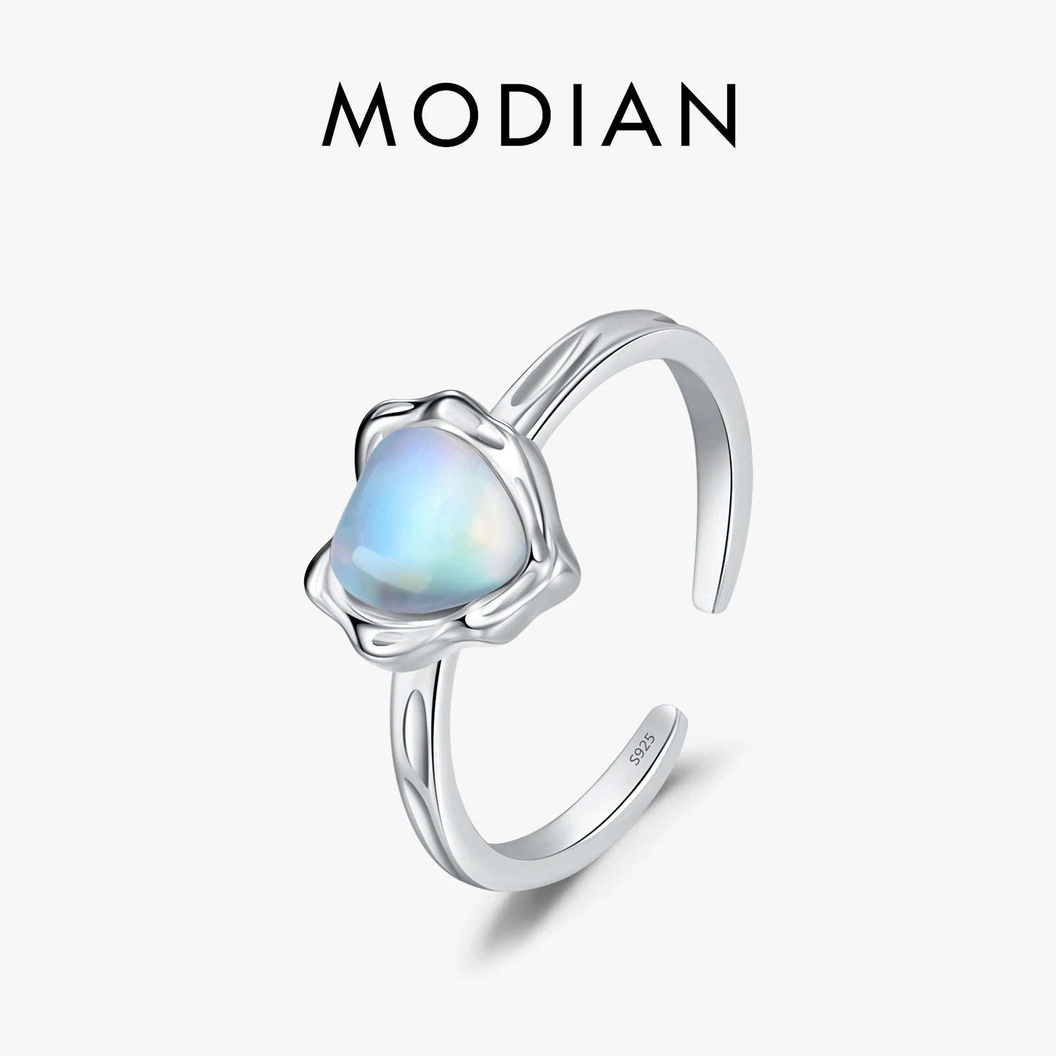 MODIAN 925 Sterling Silver Exquisite Sparkle Moonstone Adjustable Rings For Women Heart Free Size Rings Fine Jewelry