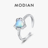 MODIAN 925 Sterling Silver Exquisite Sparkle Moonstone Adjustable Rings For Women Heart Free Size Rings Fine Jewelry