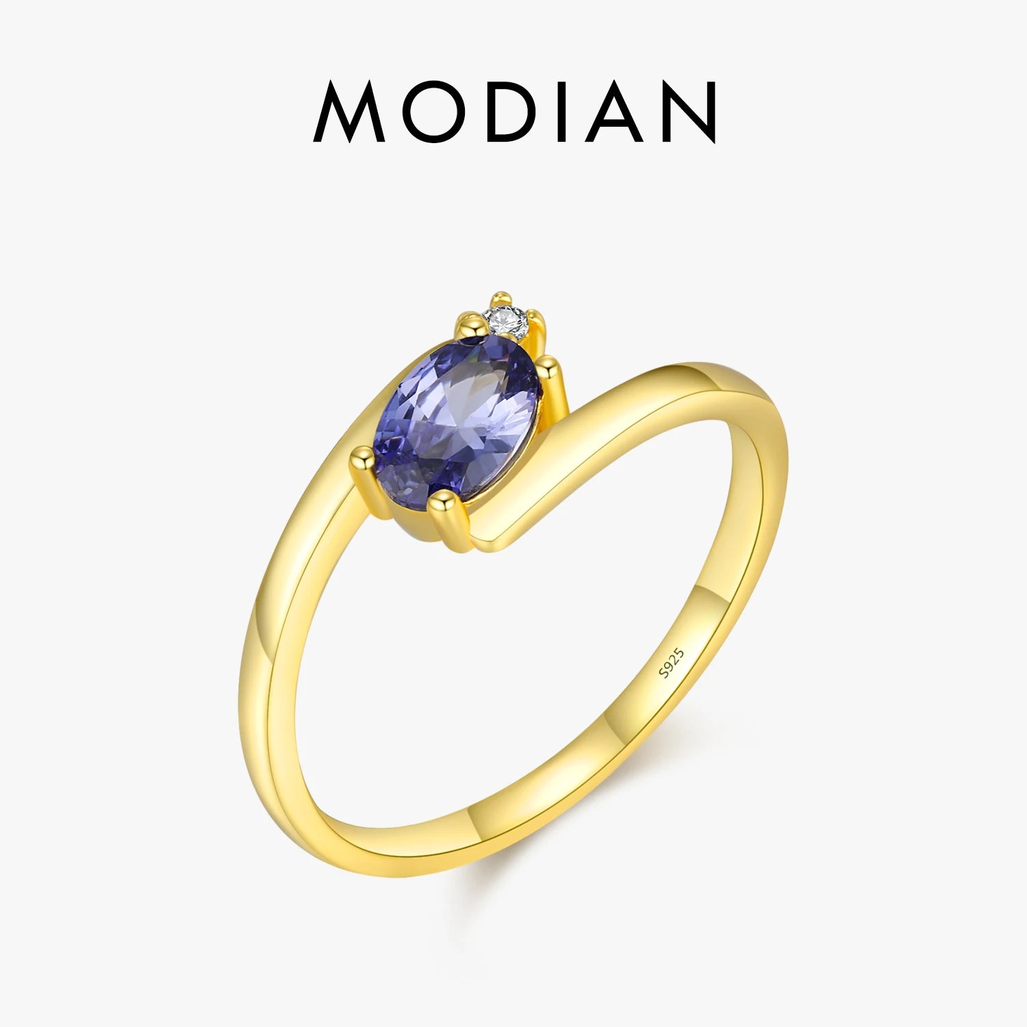MODIAN 925 Sterling Silver Exquisite Tanzanite Color Oval CZ Rings Trendy Gold Color Stackable Jewelry For Women Gifts