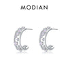 MODIAN 925 Sterling Silver Hollow Out C Hoop Stud Earrings For Women Delicate Pink Blue Opals Ear Pins Fine Jewelry
