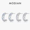 MODIAN 925 Sterling Silver Hollow Out C Hoop Stud Earrings For Women Delicate Pink Blue Opals Ear Pins Fine Jewelry