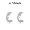 MODIAN 925 Sterling Silver Hollow Out C Hoop Stud Earrings For Women Delicate Pink Blue Opals Ear Pins Fine Jewelry