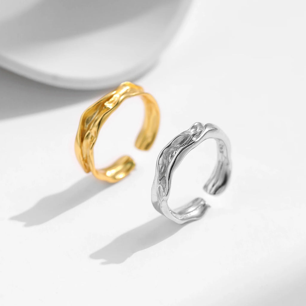 MODIAN 925 Sterling Silver Geometric Lines Texture Open Size 6-9 Finger Rings Trendy Gold Color Stackable Fine Jewelry For Women