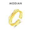 MODIAN 925 Sterling Silver Geometric Lines Texture Open Size 6-9 Finger Rings Trendy Gold Color Stackable Fine Jewelry For Women