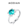 MODIAN 925 Sterling Silver Green Emerald Cute Zirconia Eternity Finger Ring For Women Statement Fine Jewelry