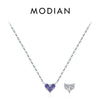 MODIAN 925 Sterling Silver Hearts December Birthstone Pendant Necklace Both Sides CZ Link Chain Necklaces For Women Fine Jewelry