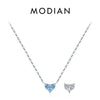 MODIAN 925 Sterling Silver Hearts December Birthstone Pendant Necklace Both Sides CZ Link Chain Necklaces For Women Fine Jewelry