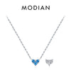 MODIAN 925 Sterling Silver Hearts December Birthstone Pendant Necklace Both Sides CZ Link Chain Necklaces For Women Fine Jewelry