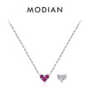 MODIAN 925 Sterling Silver Hearts December Birthstone Pendant Necklace Both Sides CZ Link Chain Necklaces For Women Fine Jewelry
