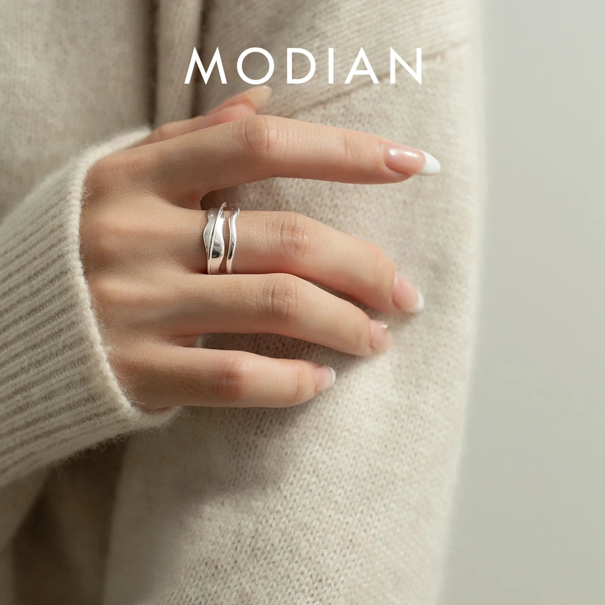 MODIAN 925 Sterling Silver Irregular Line Trendy Open Ring Size 6-8 Simple Stackable Wave Finger Rings For Women Fine Jewelry