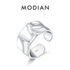 MODIAN 925 Sterling Silver Irregular Texture Stackable Finger Ring Wide Style Adjustable Fine Jewelry For Women